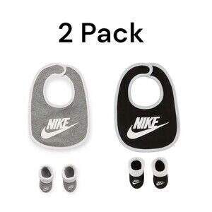 2 Pack - Nike 0-6 Months Baby Boy Newborn Bib & Booties Set Black/Gray Infant